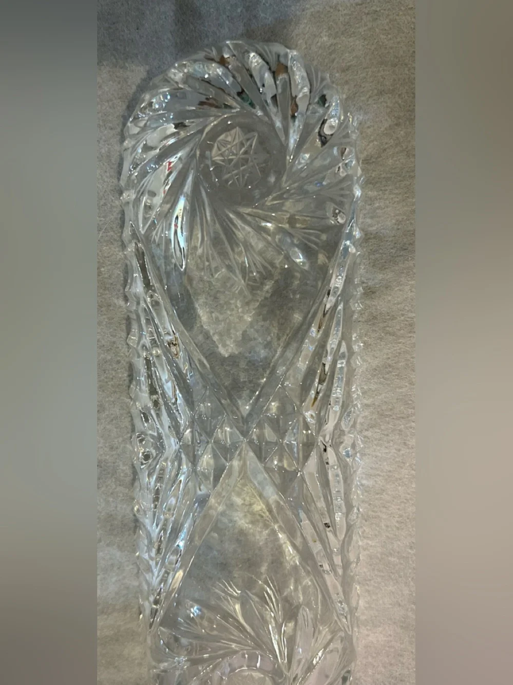 Vintage Starburst/Star of David Design Cut Clear Glass 9” Oblong Serving Dish